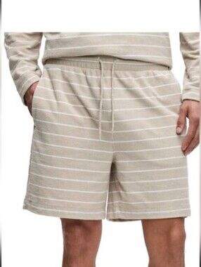 Mode Of One Men's Beige Striped Lounge Shorts With Drawstring. Gift NWT